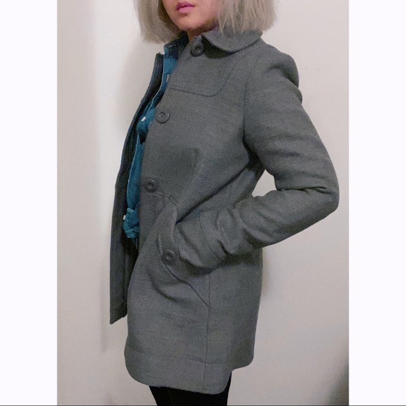 H&M Gray Peter Pan Collar Hourglass Coat Jacket - Picture 3 of 8